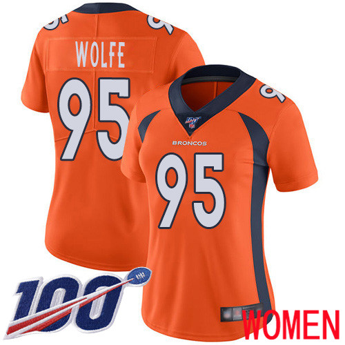 Women Denver Broncos #95 Derek Wolfe Orange Team Color Vapor Untouchable Limited Player 100th Season Football NFL Jersey->women nfl jersey->Women Jersey